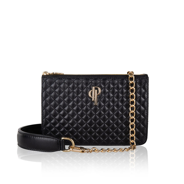 Quilted multifunctional fannypack and crossbody genuine lambskin leather bag with gold hardware