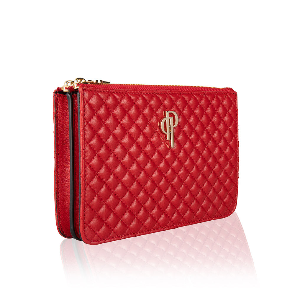 Quilted multifunctional fannypack and crossbody genuine lambskin leather bag (side image red)