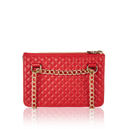 Red Quilted multifunctional fannypack and crossbody genuine lambskin leather bag with gold hardware (back image)