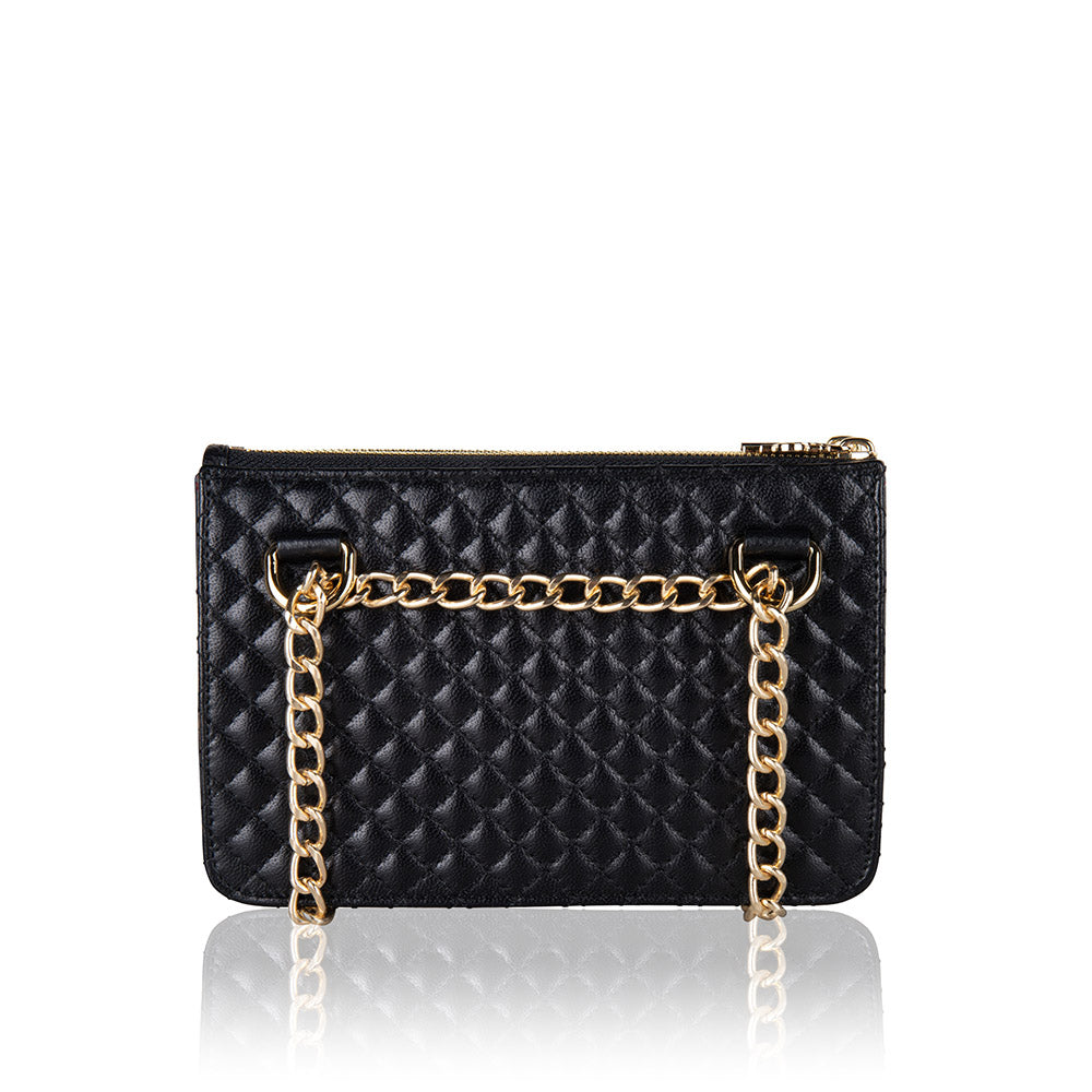 Quilted multifunctional fannypack and crossbody genuine lambskin leather bag with gold hardware (back image)