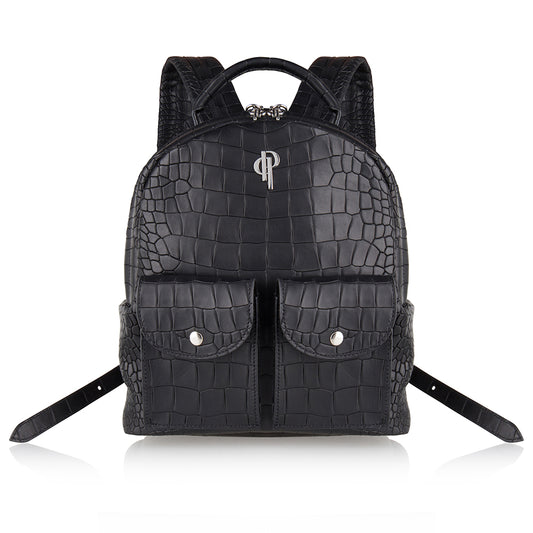 POUCHI backpack calf leather embossed croco
